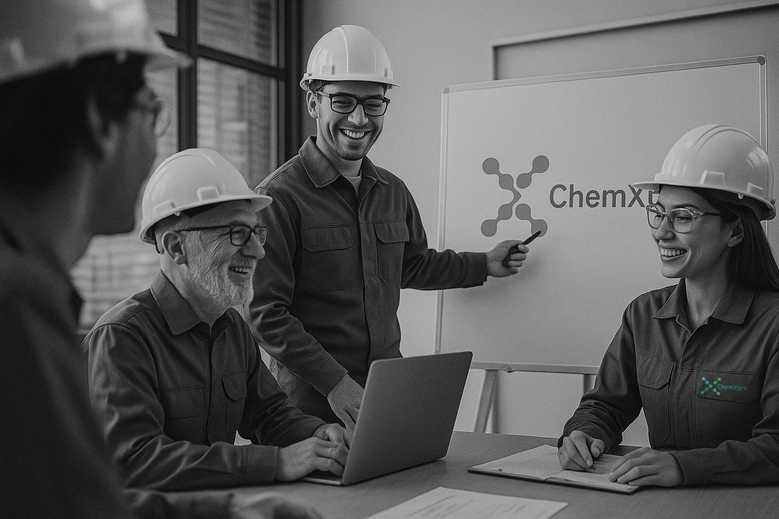 engineers conducting a study black and white kopie